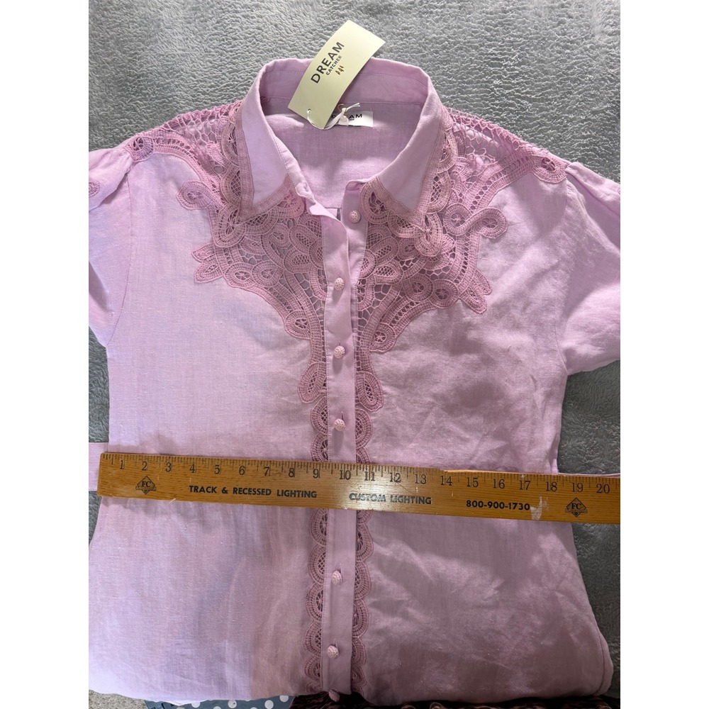 Dream Catcher Lilac Pink Ramie Crochet Lace Belted Shirtdress NWT Size M - Picture 13 of 16